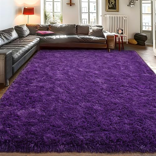 Soft Shag Fluffy Living Room Rug 5x7 Purple Washable - color: Purple, size: 5' x 7' (Rectangular)