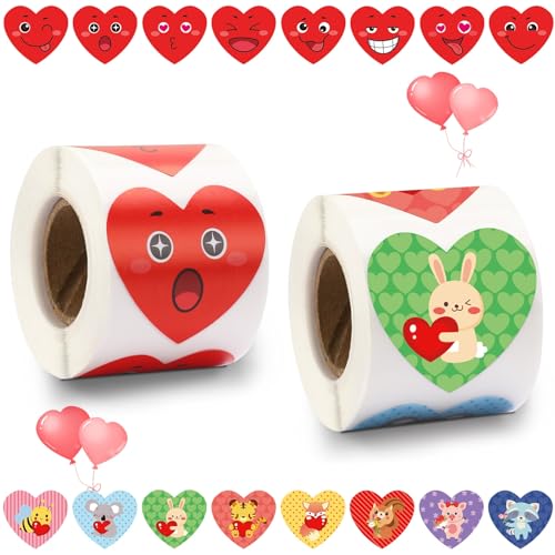 FEBSNOW 600Pcs Valentine's Day Stickers, Self Adhesive Heart Stickers Roll - style: Heart