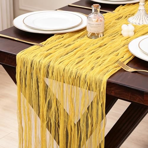 5 Pcs Yellow Gauze Table Runner 10ft Rustic Cheese Cloth Table Runner Boho Style Decoration for Romantic Date Wedding Party Baby Shower Photography Decoration - color: Yellow, size: 10 ft × 5 pcs