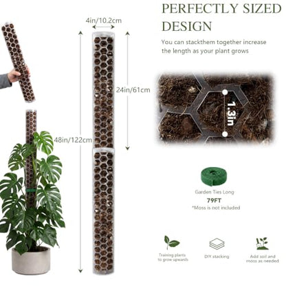 2 Pack 24 Inch,D Shape Plastic Moss Pole for Climbing Plants | Large Monstera Moss Pole Work With Sphagnum Moss, Large Apertures For Strong Aerial Root Grip,Garden Ties - size: 2 PACK-24Inch