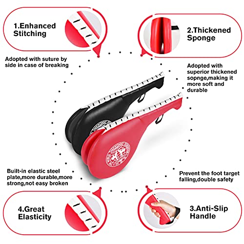 Taekwondo Kick Pads 2PK, Karate Martial Arts Training Equipment Kicking Target Pad, Double Strike Boxing Pads for Kids Youth Adult (Red&Black)