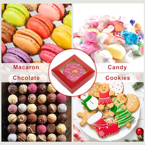 Zonon 30 Pcs Kraft Paper Boxes with Window 4.13 x 4.13 x 1.18 Inch Candy Packaging, Small Gift Boxes, Soap holder, Mini Treat Packaging for Bakery Chocolate Jewelry Display (Dark Red) - color: Dark Red