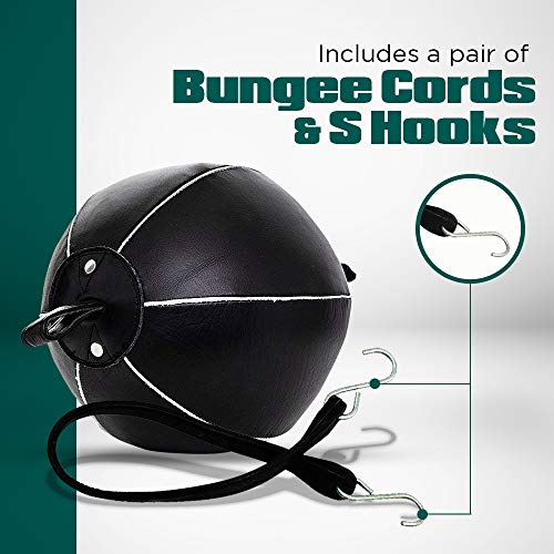 Genuine Leather Double End Boxing Punching Bag - Speed Striking & Dodge Training Ball for MMA, Muay Thai, Boxing, Gym Workout - Includes Cords & Hooks for Easy Setup - size: 9 Inch