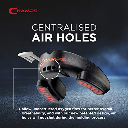 Champs MMA Breathable Mouth Guard for Boxing, MMA, Jiu Jitsu, Muay Thai, Wrestling & Combat Sports – Easy Fit, Boil & Bite Design Mouthpiece – Durable Boxing Mouthguard for Men & Adults, Case Included - color: Black