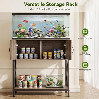 Petrova 20-29 Gallon Fish Tank Stand, Metal Double Aquarium Stand with Storage Cabinet, Heavy Duty 31.5" L* 16.54" W Tabletop, 330LBS Capacity, Rustic Brown - color: Brown, size: 31.5" L x 16.5" W x 31.5"H