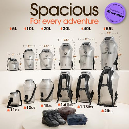 Earth Pak Waterproof Dry Bag - Roll Top Waterproof Backpack Sack Keeps Gear Dry for Kayak with Waterproof Phone Case - color: Clear, size: 10L
