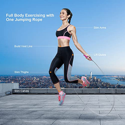 Jump Rope, High Speed Weighted Jump Rope - Premium Quality Tangle-Free - Self-Locking Screw-Free Design - Jump Ropes for Fitness - Skipping Rope for Workout Fitness, Crossfit & Home Exercises (Pink)