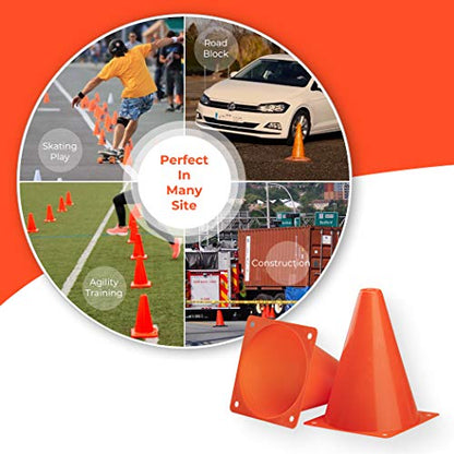 CARTMAN Plastic Training Cones (Set of 12/24 Pack 9" or 12/24 Pack 7" or 12/24 Pack Disc Cone) Agility Soccer Cones, Indoor Outdoor and Festive Events Field Marker Agility Cones - style: 7" 24pk