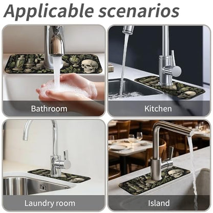 Kitchen Sink Splash Guard，Plants books skulls-1 Faucet Mat Sink Gadgets-Super Absorbent Fast Drying Mat Drip Catcher for Kitchen, Bathroom,Sink Mat, Dish Drying Mat, Bathroom(15" X 5.5" ) - color: Plants books skulls-1