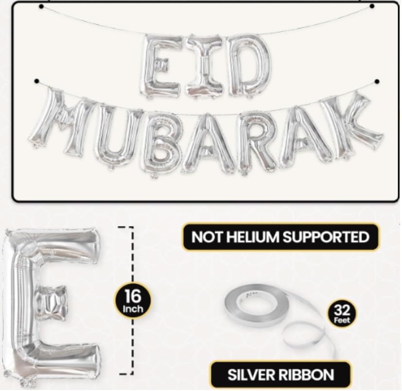 Eid Mubarak Balloons Banner - Huge, Pack of 44, Eid Decorations for Home. Eid Balloons for Eid Mubarak Decorations , Eid Mubarak Latex Balloons ,Eid Mubarak Banner, Eid Al Fitr Decorations