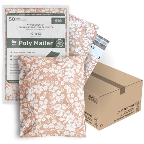 Poly Mailers 10x13 Inch 500 Pack Medium Shipping Bags Strong Thick Mailing Envelopes | Self Sealing Adhesive | Waterproof & Tear Resistant | Small Business Packaging for Clothing - Floral Dusty Pink - color: Pink, size: 10x13 (500 Pack)
