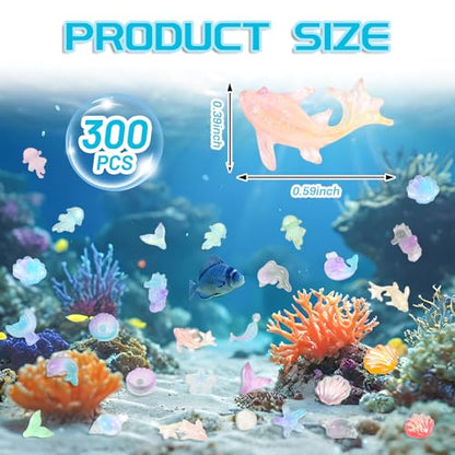 300pcs Luminous Mini Ocean Resin Animals Tiny Resin Sea Animal Figurines To Hide Variety Marine Plastic Animals Aquarium Ornaments for Dollhouse Miniatures DIY Fish Tank Fairy Garden Micro Landscaping - color: 300pcs Luminous Mini Ocean Animals