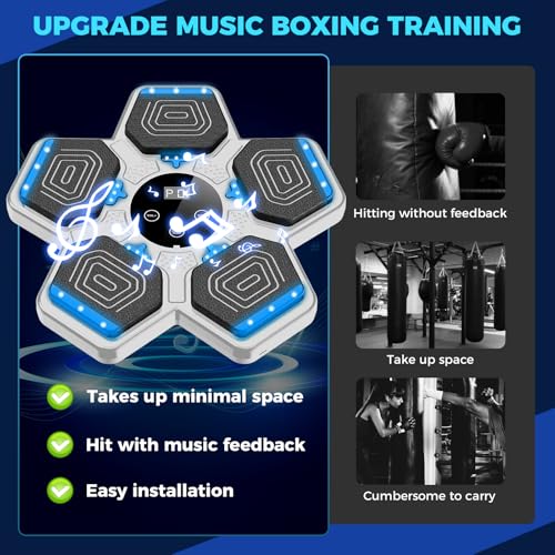 LOLBOX 2026 Music Boxing Machine for Adults and Kids, Smart Bluetooth Boxing Training Equipment with Gloves Wall Mounted, Workout Punching Machine for Home,Office and Gym - color: Off White