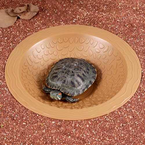 Turtle Bathing Pool Small for Reptiles & Amphibians - Resin Water Dish & Feeding Bowl with Gentle Slope - Safe for Turtles, Lizards, Frogs, Snakes (Yellow) - color: Yellow