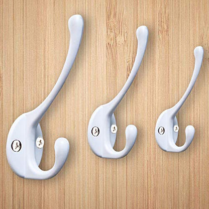 10 Pack Heavy Duty Dual Coat Hooks Wall Mounted with 20 Screws Retro Double Hooks Utility Black Hooks for Coat, Scarf, Bag, Towel, Key, Cap, Cup, Hat (White) | Heavy Duty Dual Coat Hooks Wall Mounted Retro Utility Hooks for Scarf, Towel, Key, Cap, Cup, Ha