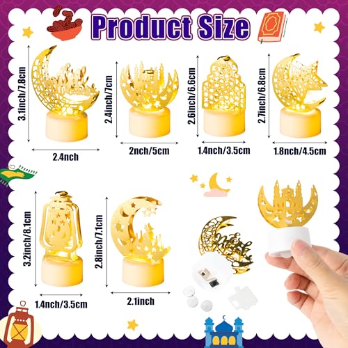 CUweipeng Ramadan Mini Lantern Lights Decoration - 6 Pcs Gold Moon Castle Lighthouse Eid Mubarak Lamp Plastic LED Night Light for Eid Ramadan Party Home Indoor Outdoor Bedroom Tabletop Decoration