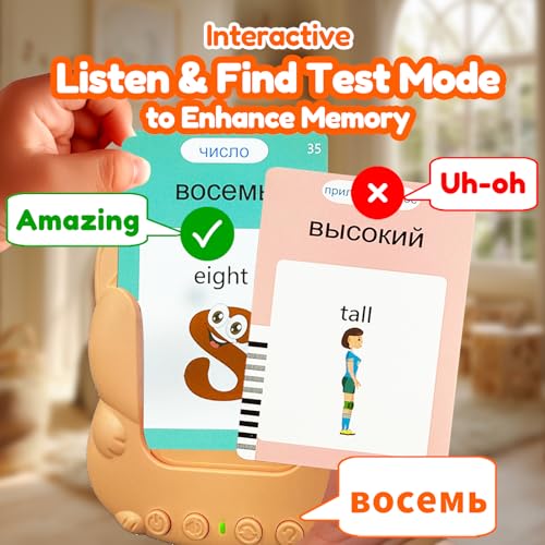 Talking Flash Cards Bilingual for Toddlers - Russian English Flashcards for Kids Adults, Test Mode, Pocket Speech Children, Interactive Vocabulary Learning, Audible Gifts Boy Girl (Russian) - color: Russian