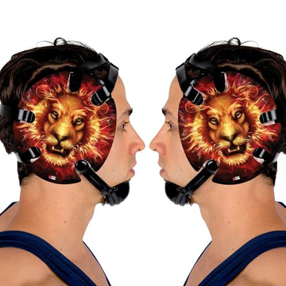 Wrestling Headgear with Ear Protection & Chin Cup Adjustable Lightweight Head Guard for Competition & Practice – Durable Protective Wrestling Ear Guard for Youth & Adult Athletes - color: Fire Lion