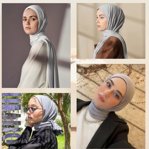 Soft Hijab Scarf for Muslim Women, 71" Long Head Wrap Shawl - color: Light Grey