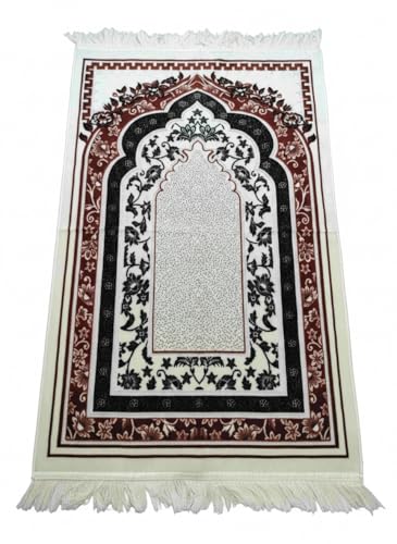 Islamic Prayer Rug with Traditional Mihrab Design, Geometric Arch Pattern, Polyester Material, 27.6x43.3 Inches, Low Pile with Fringed Edges (Blue Gold) - color: Blue Gold