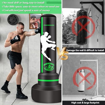 Heavy Punching Bag with Stand Adults Teens,70" Freestanding Boxing Bags Kicking Bag Heavy Bag with Boxing Gloves and Electric Air Pump, Kickboxing Training Equipment Bags Thai Fitness Karate - style: Kick Printinga1