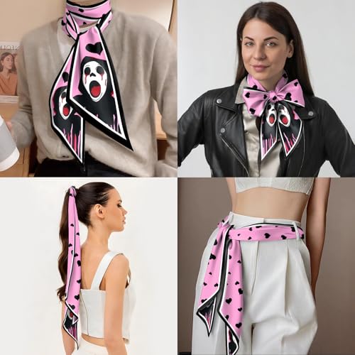 Head Hair Scarf Neck Silk Feeling Scarves Long Thin Satin Fashion Handbag Cute Decoration Women Girls 59 * 6.7'' - color: O-18-shout