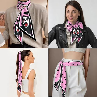 Head Hair Scarf Neck Silk Feeling Scarves Long Thin Satin Fashion Handbag Cute Decoration Women Girls 59 * 6.7'' - color: O-18-shout