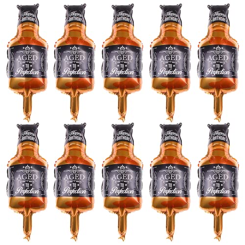 16 Inch Whisky Bottle Foil Balloons Aluminum Balloon Whiskey Bottle Shape Mylar Foil Balloon for Summer Beer Festival Birthday Christmas Halloween Party (10 Pcs) - color: Brown 10pcs
