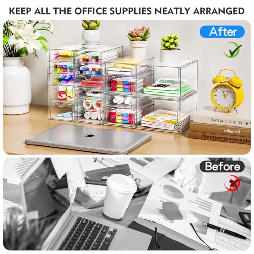 ARSTPEOE Acrylic 13-Drawer Storage & Makeup Organizer for Desk, Bath | Smooth-glide drawers, clear acrylic, stackable, dustproof, wipe-clean, for eyeliners, lip liners, markers, push pins,pen - size: 13 Drawers