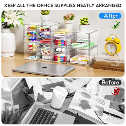 ARSTPEOE Acrylic 13-Drawer Storage & Makeup Organizer for Desk, Bath | Smooth-glide drawers, clear acrylic, stackable, dustproof, wipe-clean, for eyeliners, lip liners, markers, push pins,pen - size: 13 Drawers