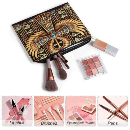 Egyptian Symbol Makeup Bag for Women, Cosmetic Pouch Travel Toiletry Organizer Bag 8.9"x6.5" Polyester - color: Egyptian Symbol
