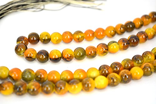 Islamic Prayer Beads - Misbaha Tasbih 99 Glass Bead Necklace - color: Autumn Orange W/ Yellow and Black Tassel