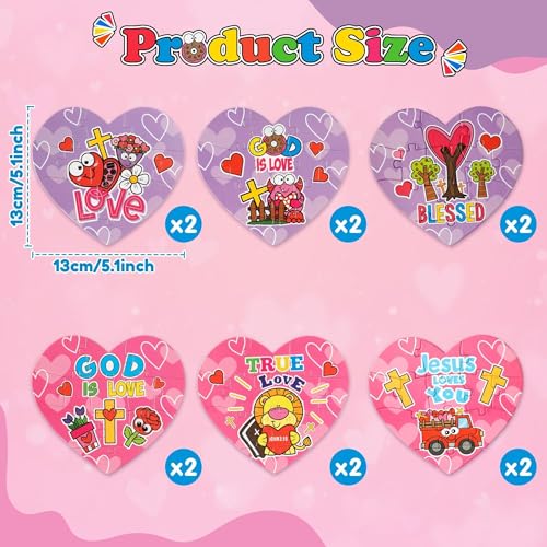 Haooryx Heart Shape Jigsaaw Puzzle, 12 Pcs Jesus Love You Heart Puzzles | Religious Jigsaw Challenging Family Puzzles Home Decor Birthday Summer Party Gift Interlock Perfectly Men Women Church Event - style: Valentine's Day Heart