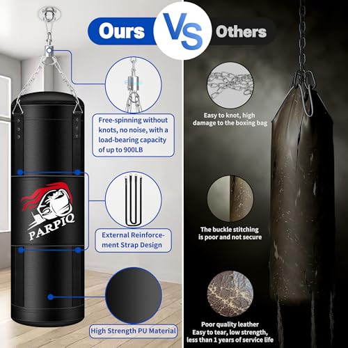 4FT Hanging Punching Bag for Adults, Unfilled Canvas Heavy Boxing Bag Set with 12oz Boxing Gloves Hand Wraps, Jump Rope, Reflex Ball for MMA Kickboxing Muay Thai Training Home - style: PU Bag