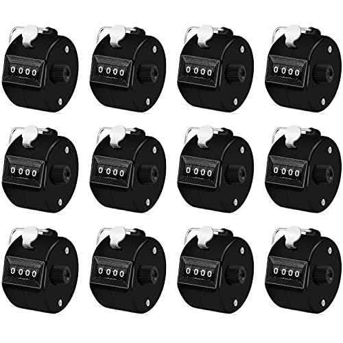Eliamo 12 Pcs Hand Tally Counter 4-Digit Lap Counter Clicker, Manual Mechanical Handheld Pitch Click Counter with Finger Ring for School Golf & Knitting Row Croche - color: Black