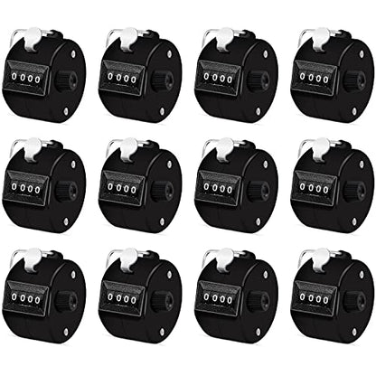 Eliamo 12 Pcs Hand Tally Counter 4-Digit Lap Counter Clicker, Manual Mechanical Handheld Pitch Click Counter with Finger Ring for School Golf & Knitting Row Croche - color: Black