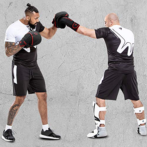 RDX Boxing Pads Curved Focus Mitts, Maya Hide Leather Kara Hook and jab Training Pads, Adjustable Strap Ventilated, MMA Muay Thai Kickboxing Coaching Martial Arts Punching Hand Target Strike Shield - color: Black