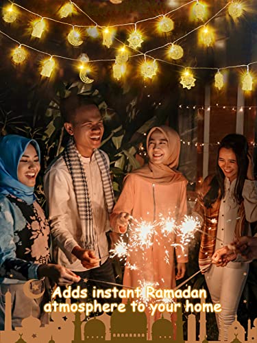 Ramadan Eid String Light- 9.8ft 20LEDs Eid Star Moon Kerosene Lantern Lamp Battery Operated Mubarak Islam Decorative Indoor Hexagram Lights for Muslim Islamic Home Garden Patio Decoration Supplies - style: Moon Star Hexagram