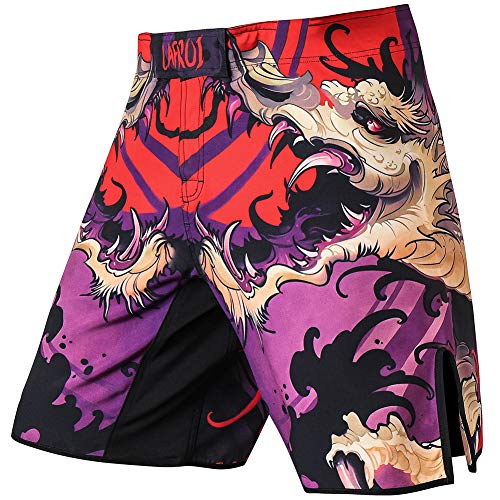LAFROI Mens MMA Cross Training Boxing Shorts Trunks Fight Wear with Drawstring and Pocket-QJK01 - color: Blood Moon, size: Small
