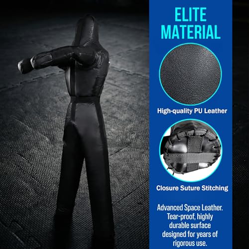 6FT Wrestling Dummy Grappling Dummy, Unfilled Hollow Design, Anti Burst Black Space Leather, MMA BJJ Training Equipment for Adults, Heavy Duty Martial Arts Practice Partner