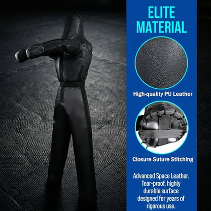 6FT Wrestling Dummy Grappling Dummy, Unfilled Hollow Design, Anti Burst Black Space Leather, MMA BJJ Training Equipment for Adults, Heavy Duty Martial Arts Practice Partner