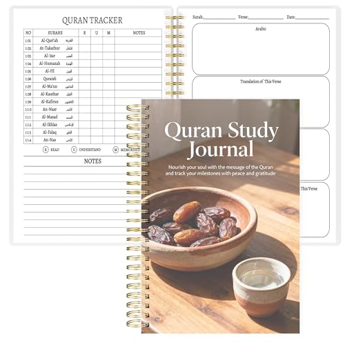 Premium Quran Study Journal - A5 Spiral Bound Islamic Reflection Notebook with 120 Pages 100gsm Thick Paper - Arabic & Translation Tracker for Daily Quranic Study, Memorization & Ramadan Gifts (Date Bowl) - color: Date Bowl