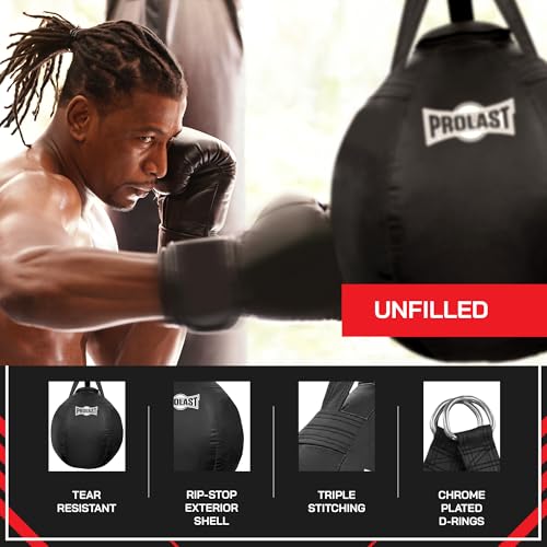 Wrecking Ball Heavy Punching Bag for Adults, Hook and Uppercut, Body Snatcher, Boxing, MMA, Muay Thai, 65 lbs, Classic - color: Black / Black, style: Unfilled