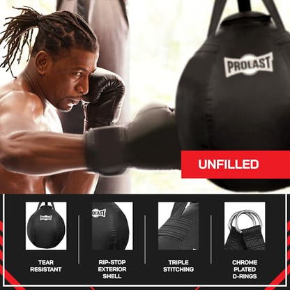 Wrecking Ball Heavy Punching Bag for Adults, Hook and Uppercut, Body Snatcher, Boxing, MMA, Muay Thai, 65 lbs, Classic - color: Black / Black, style: Unfilled