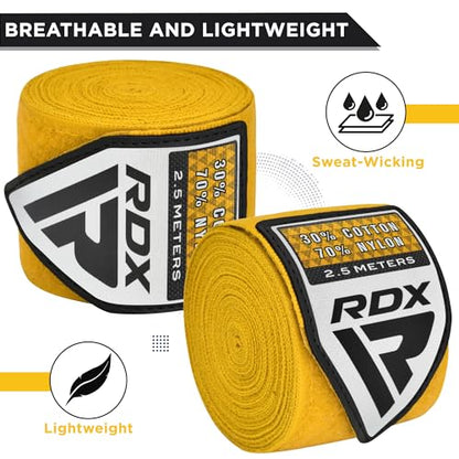 RDX Boxing Wraps Kids 2.5M Inner Gloves, Elasticated Thumb Loop Bandages, Junior Under Mitts Hand Fist Protector Wrist Support Straps, Muay Thai MMA Kickboxing Martial Arts Speed Bag Punching Training - color: YELLOW