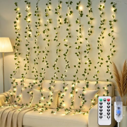 JMEXSUSS Vines with Lights for Bedroom, 200 LED Pothos Curtain Lights - color: Pothos, size: 6.5x6.5ft - 200 LED