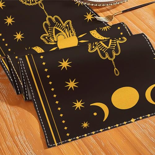 Astrology Moon Magic Table Runner,Mystical Ouija Board Tarot Decor Gothic Line Table Cloth Decorations and Supplies for Home Office Kitchen Dining Party Decor 13x72 Inch (Black Gold Moon 1)