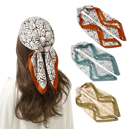 STARWHISPER 27" Square Head Scarf for Women Silk Feeling Satin Scarf Women Fashion Silk Scarf for Wrapping Hair - color: Rose World3