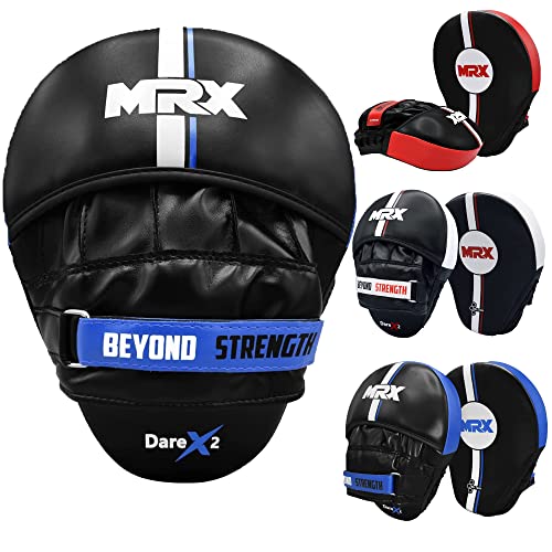 Boxing Pads Curved Boxing Mitts, Leather Adjustable MMA Muay Thai Kickboxing Martial Arts Punching Hand Target Strike Shield - color: Black/Blue