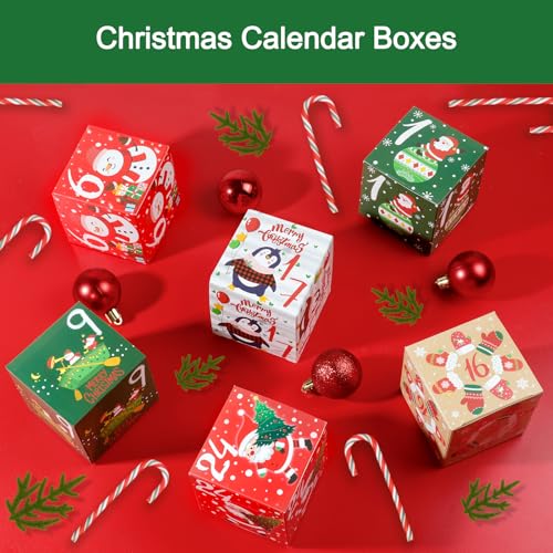 ONESING 24 Pcs DIY Christmas Advent Calendar Boxes for 2025, 24 Days Countdown Calendar Gift for Adults and Kids Christmas Cardboard Number Boxes Make & Fill Your Own Advent Calendar Boxes - color: Style-D